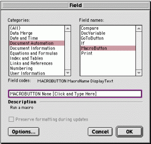 add fillable fields in microsoft word 2008 for mac without changing format of document